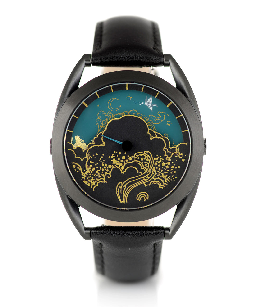 Paper Crane watch front facing night view