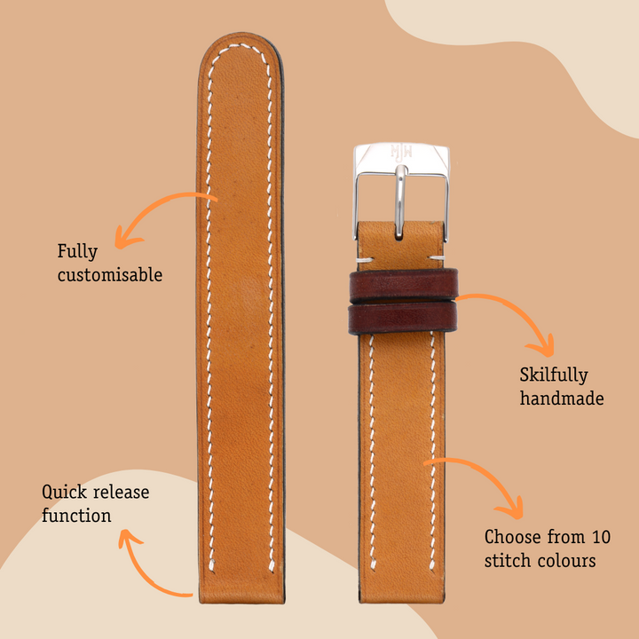 Handmade leather watch strap: London Tan